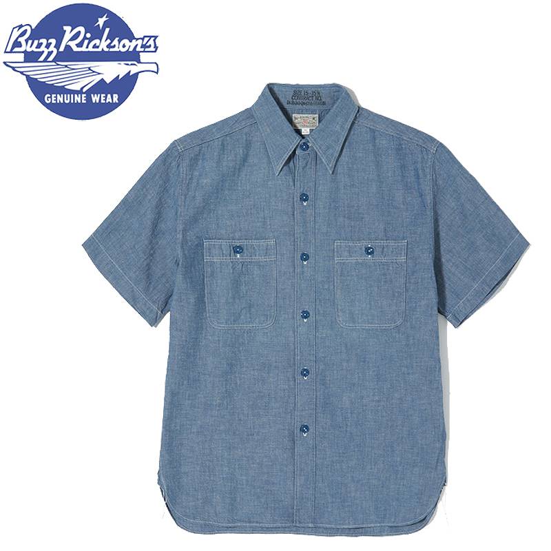 バズリクソンズ ブルー シャンブレー 半袖 ワーク シャツ「BR35856」 BLUE CHAMBRAY WORK SHIRTS (SHORT SLEEVE) BUZZ RICKSON 039 S