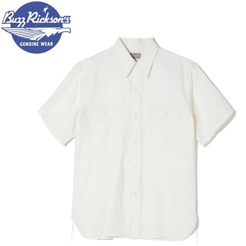 バズリクソンズ ホワイト シャンブレー 半袖 ワーク シャツ「BR35857」 WHITE CHAM