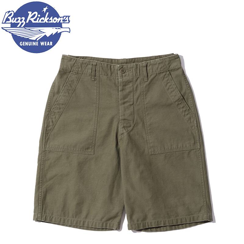 バズリクソンズ コットン サテン ベイカー パンツ ショート パンツ BR51735 / BUZZ RICKSON'S TROUSERS, MEN'S, COTTON SATEEN OLIVE GREEN QM SHADE 107, TYPE-I, CLASS SHORTS