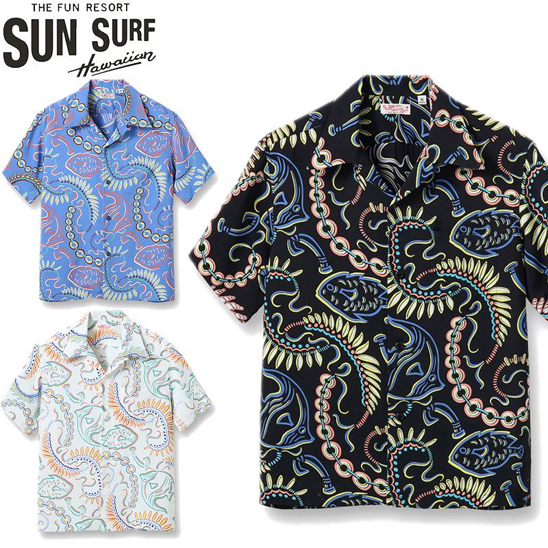 サンサーフ レギュラー アロハ シャツ「PARADISE PICTOGRAPH」SS38811 SUNSURF RAYON HAWAIIAN SHIRT