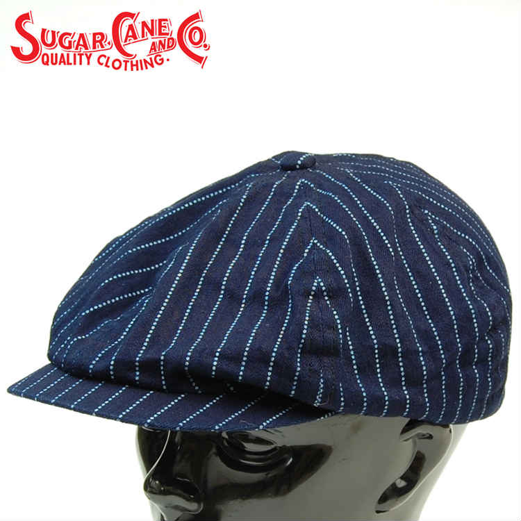 シュガーケーン インディゴ ウォバッシュ アップル ジャック キャップ・キャスケット「SC02070」 SUGAR CANE WABASH STRIPE APPLEJACK CAP