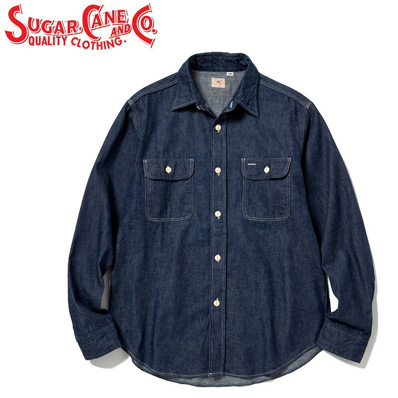 シュガーケーン ブルー デニム 長袖 ワーク シャツ「SC27852」BLUE DENIM WORK SHIRT (LONG SLEEVE) SUGAR CANE