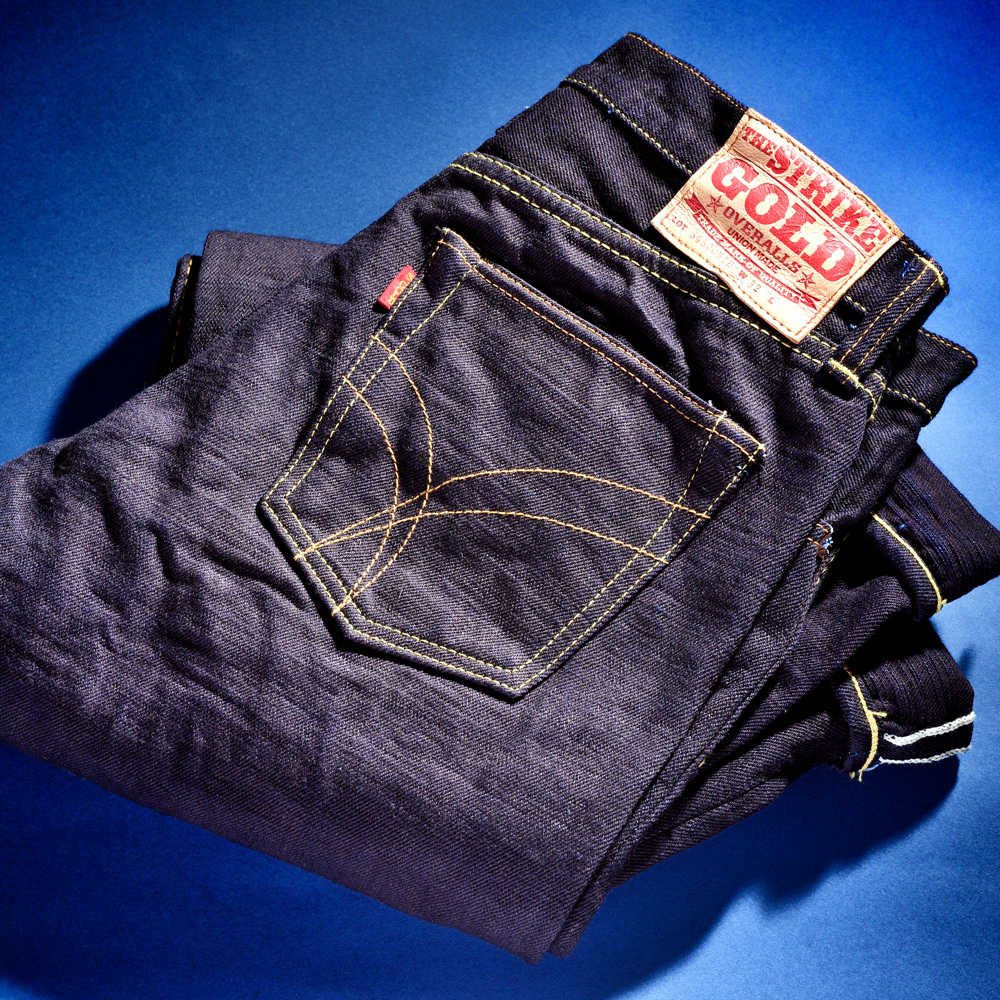 ストライクゴールド クラシックシリーズ-Wインディゴ 右綾 15oz インディゴWフェイス スラブ セルビッチデニム 5Pジーンズ スタイリッ..