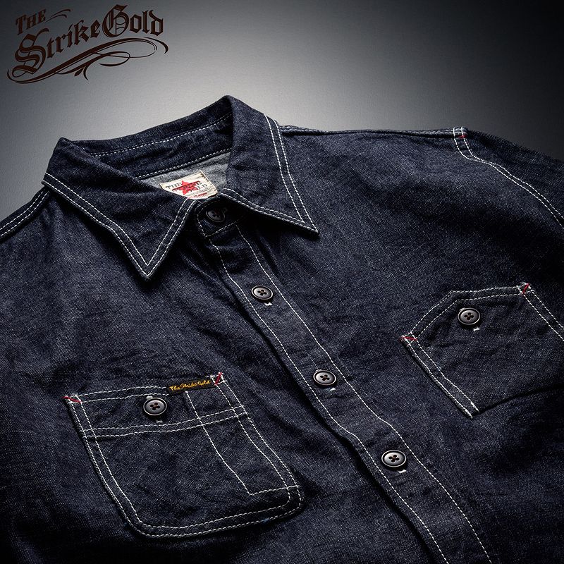 ストライクゴールド 10oz グレー スラブ セルビッチ デニム ワークシャツ SGS001 / The Strike Gold 10oz Gray Slub Selvedge Denim Work Shirt