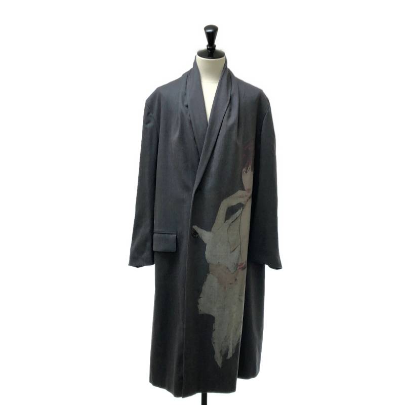  YOHJI YAMAMOTO POUR HOMME / ヨウジヤマモトプールオム | 2024AW | Kie5 Pattern Stole Jaket / ウールサージ 女性プリント ストールジャケット | 2 | グレー | メンズ