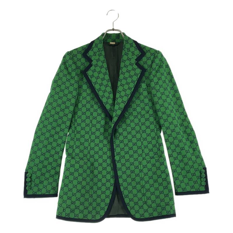 gucci///////////////\' - 【美品】 GUCCI / グッチ | GGジャガード 総柄 テーラードジャケット | 44 | グリーン/ネイビー | メンズ