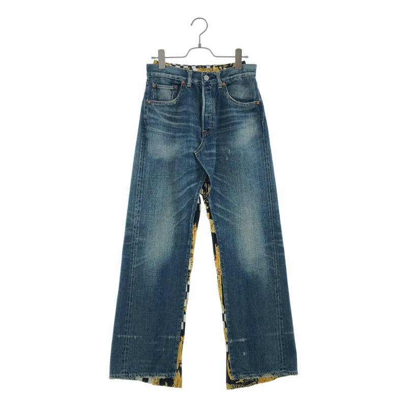 JUNYA WATANABE COMME des GARCONS denim / ジュンヤワタナベコムデギャルソンデニム | 2021AW | × VERSACE プリーツ切替 ダメージ加デニムパンツ | S | インディゴ | レディース