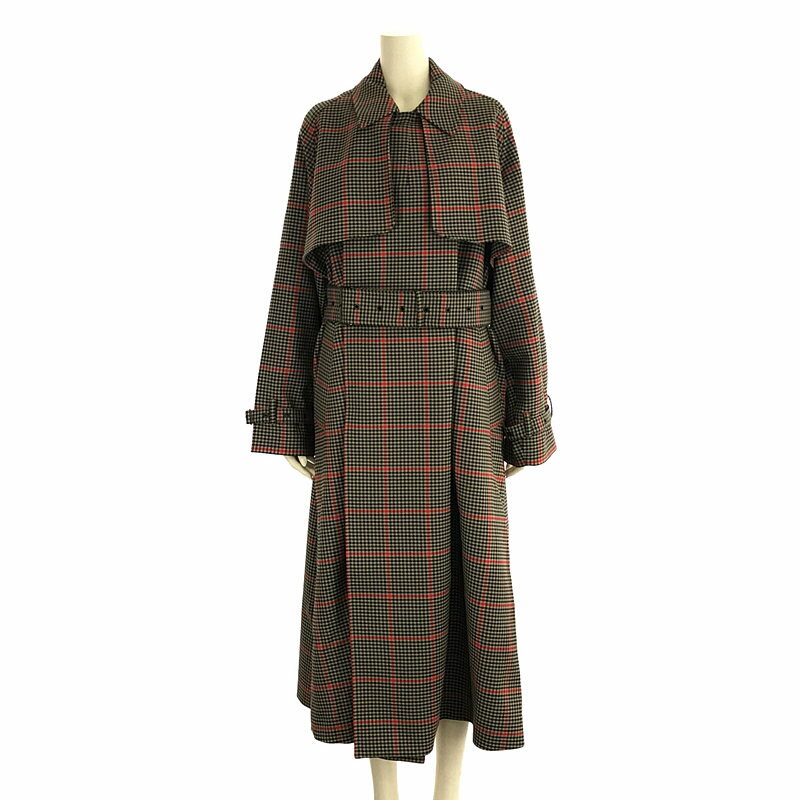 【新品】 HYKE / ハイク | 2021AW | PLAID DOUBLE FACE TRENCH COAT ガンクラブチェック トレンチコート ベルト付き | 1 | ブラック / レッド | レディース