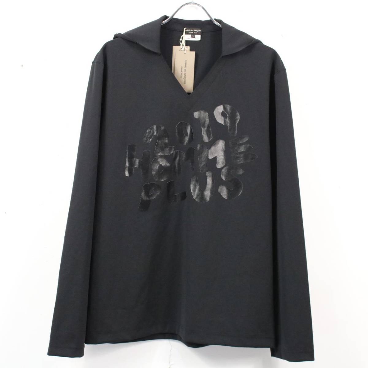【新品】COMME des GARCONS HOMME PLUS / コムデギャルソンオムプリュス | 2019 HOMME PLUSロゴVネックパーカーTシャツ | L | ブラック | I702012-C-6e601e5124d749f