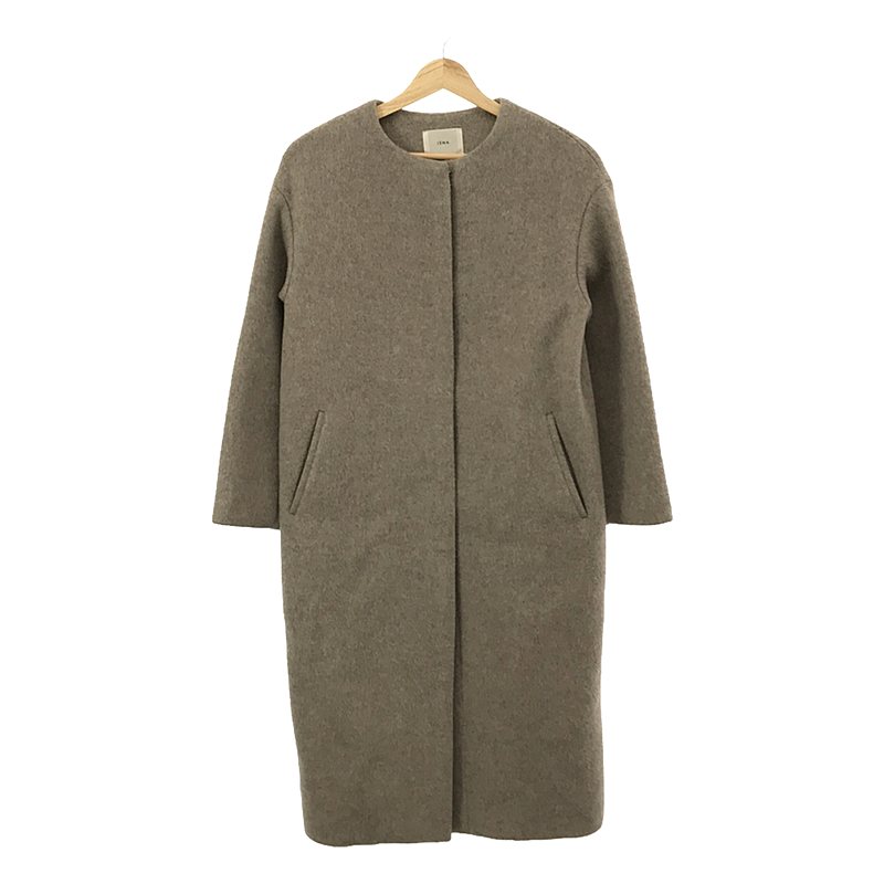 イエナラムウールノーカラーロングコートベージュ