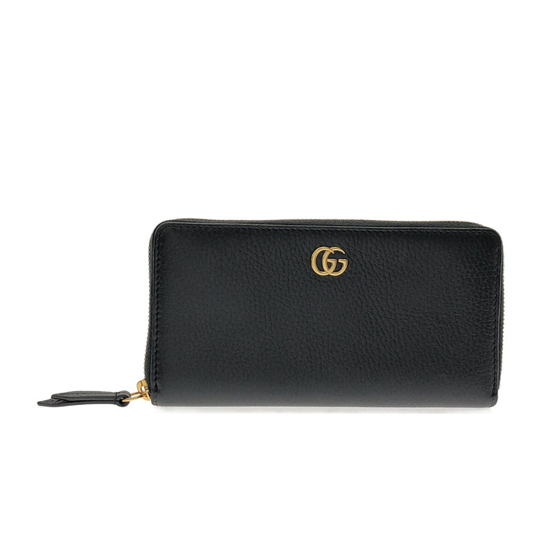 【美品】 GUCCI / グッチ | GG マーモント レザー ラウンドジップ ウォレット 長財布 / ユニセックス | ブラック | メンズ