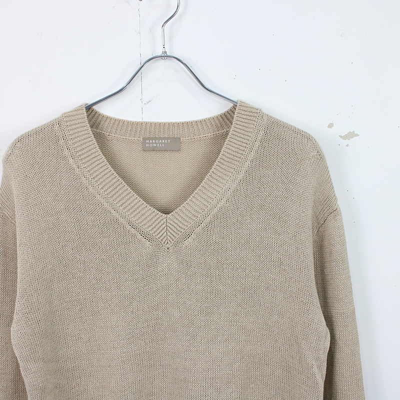 MARGARET HOWELL / マーガレットハウエル | 2018SS | RELAXED V NECK JUMPER リネン混Vネックニット | 2 | ベージュ | レディース
