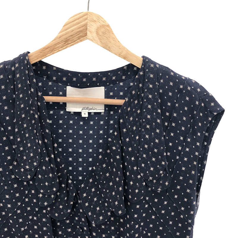 3.1 Phillip Lim / スリーワンフィリップリム | シルク 総柄プリント パネル切替 ノースリーブワンピース | 0 | ネイビー | レディース