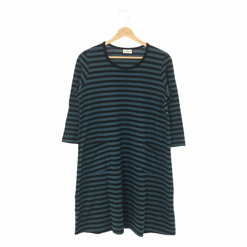 marimekko / マリメッコ | ボーダー クルーネックワンピース | S | ブラック/ブルー | レディース