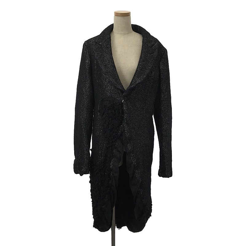 【新品】 COMME des GARCONS HOMME PLUS / コムデギャルソンオムプリュス | 2023AW | テーラーリングオブザアヴァンギャルド ウール縮絨 ラメ糸 フェイクファードッキング ロングジャケット コート | L | ブラック | メンズ