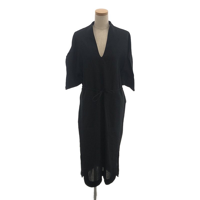 Mame Kurogouchi / マメクロゴウチ | 2022SS | Crepe Deep V-Neck Dress / ベルト紐付き スリット ドレス ワンピース | 1 | ブラック | レディースのサムネイル
