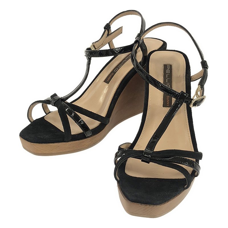 PELLICO SUNNY / ペリーコサニー | ウェッジソール ストラップサンダル | 36 | ブラック/ベージュ | レディース