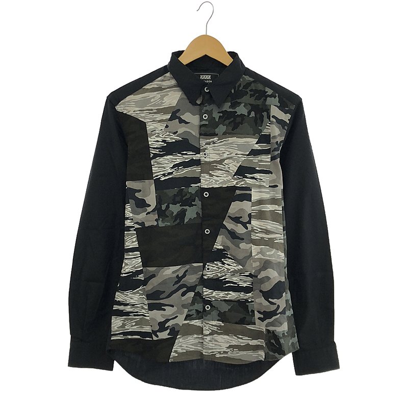 【美品】 ANSEASON ANREALAGE / アンシーズンアンリアレイジ | コットン 総柄 迷彩 カモフラージュ パッチ レギュラーカラー シャツ | 46 | ブラック/マルチカラー | メンズ