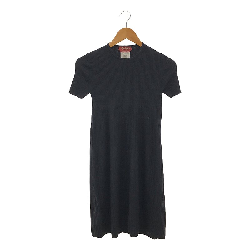 MAX MARA STUDIO / マックスマーラステュディオ | リブ クルーネック 半袖ワンピース | S | ダークネイビー | レディース