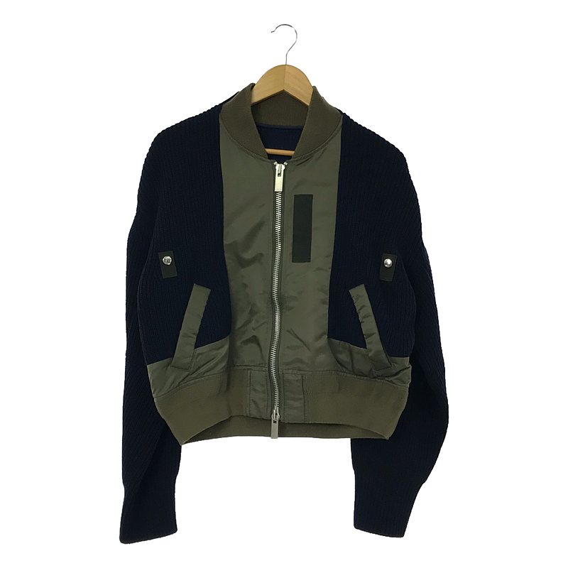 sacai / サカイ | 異素材 MA-1 ニット ドッキング ボンバージャケット / ブルゾン | 2 | ネイビー/カーキ | レディースのサムネイル