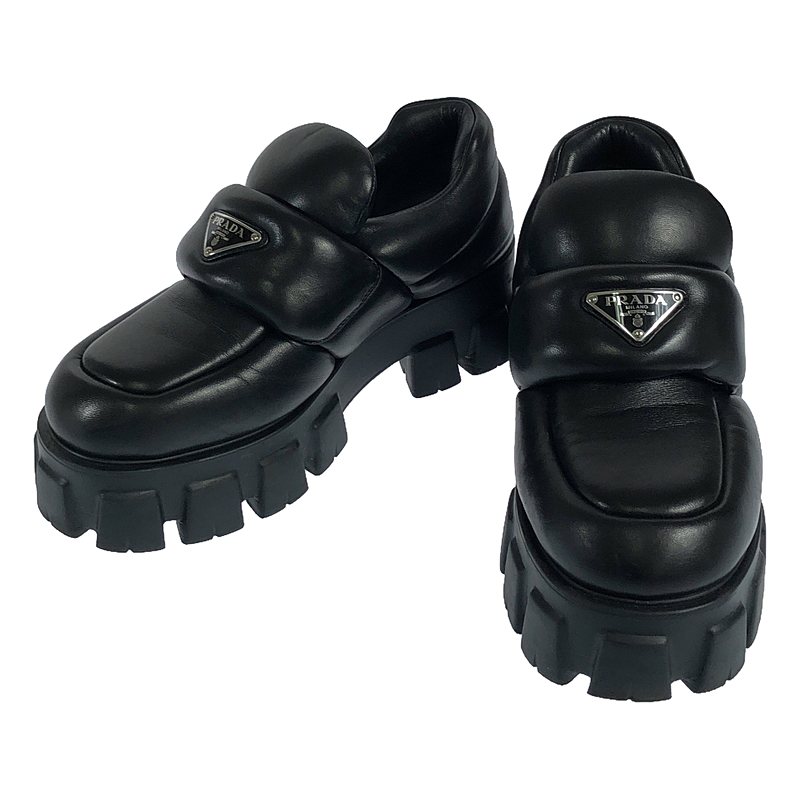 【美品】 PRADA / プラダ | 三角ロゴプレート ソフト パデッド ナッパ レザー ローファー / プラットフォーム シューズ 革靴 | 37 1/2 | black | レディースのサムネイル