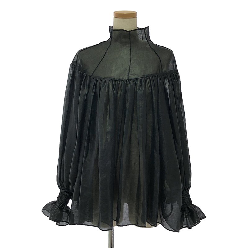 【美品】 enas / エナス | シースルー ギャザー ボリューム ブラウス シャツ | F | ブラック | レディース