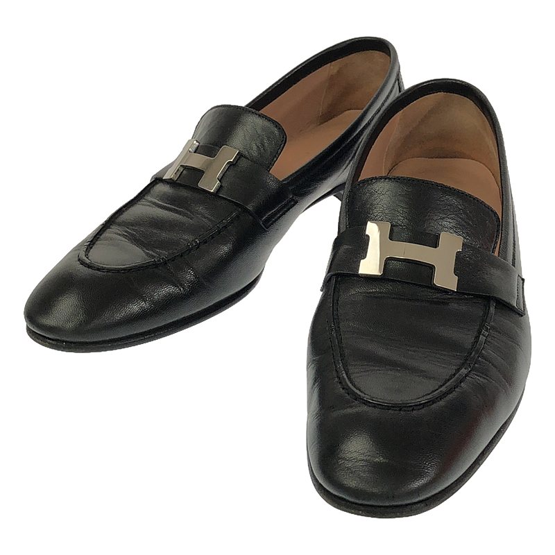 HERMES / エルメス | Hロゴ モカシンパリ ローファー | 38 | ブラック/シルバー | レディースのサムネイル