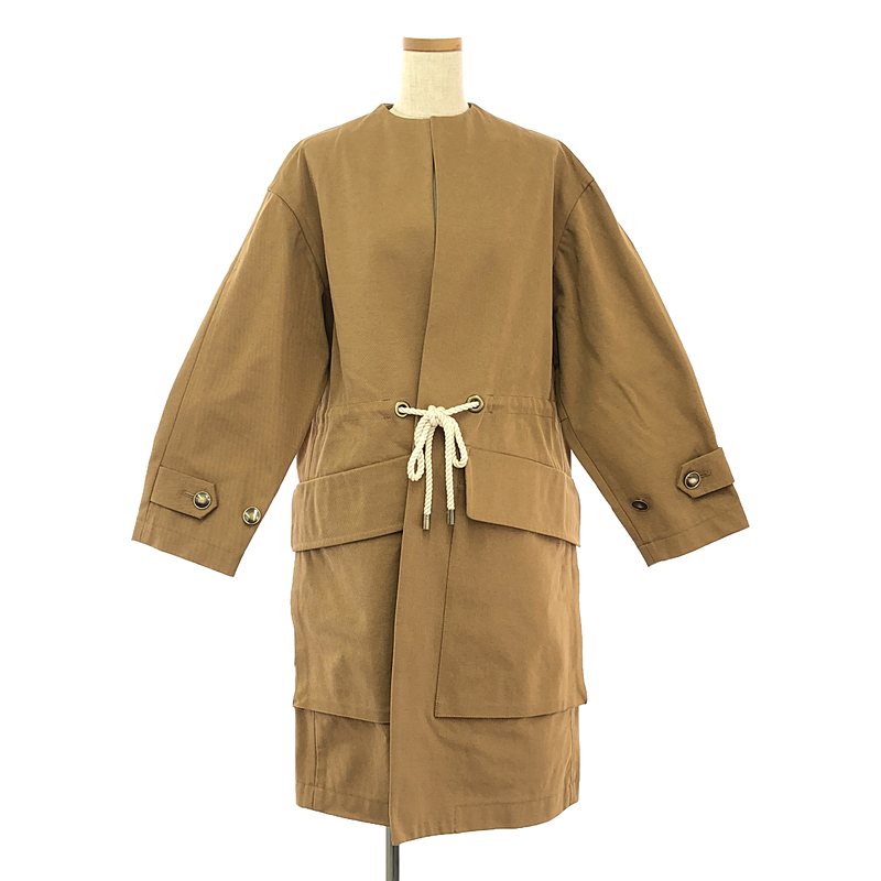 【美品】 Rito / リト | コンパクトツイル ジャージー ドローストリング ノーカラーコート | 36 | ブラウン | レディース【AUTUMN SALE対象_最大15%OFF】