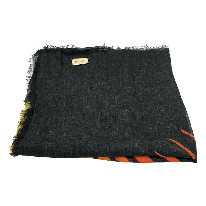 【美品】 GUCCI / グッチ | レーヨン シルク アングリーキャット 大判 ストール | 140×140cm | ブラック