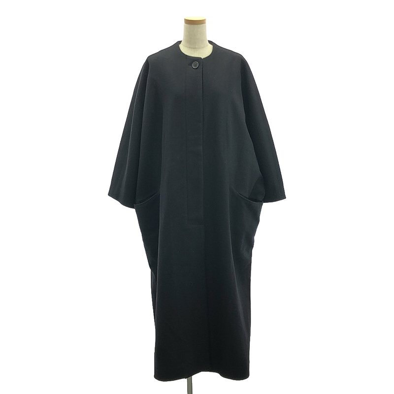 【美品】 DRIES VAN NOTEN / ドリスヴァンノッテン | ウール ノーカラーロングコート | XS | ブラック | レディース