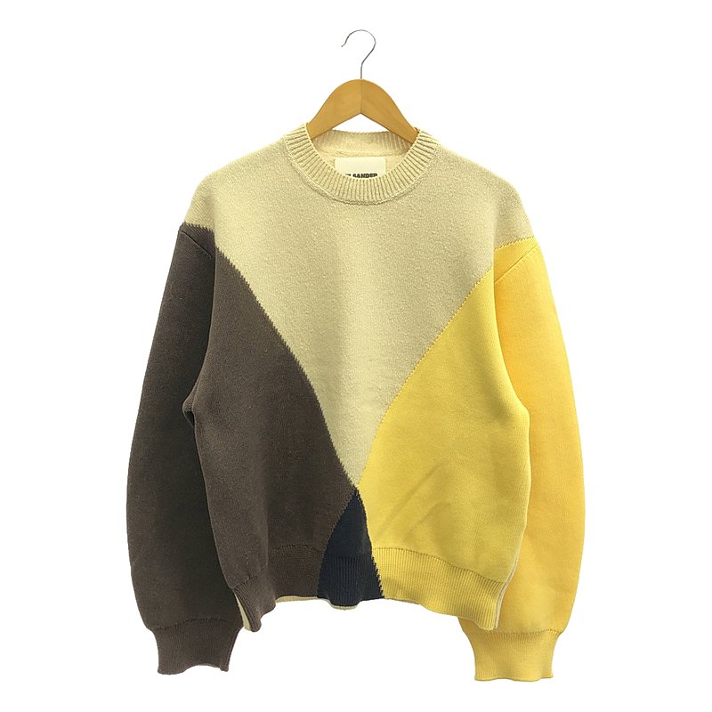 【美品】 JIL SANDER / ジルサンダー | コットン マルチカラー クルーネックニット | 46 | ベージュ/ブラウン/イエロー | メンズ