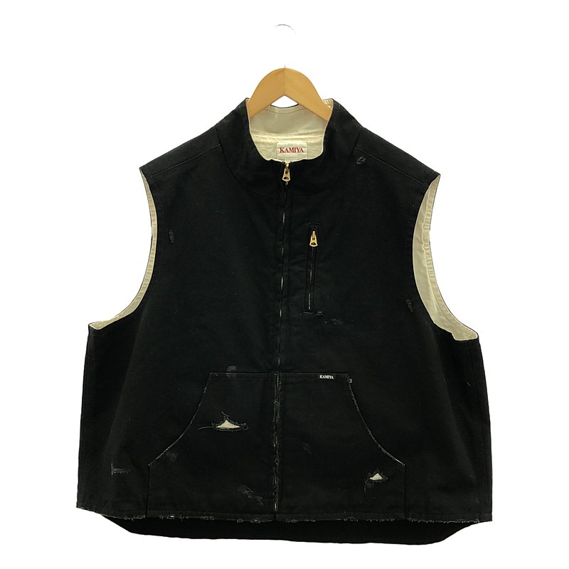 KAMIYA / カミヤ | BORO Duck Vest / ダメージ加工 ボロダック オーバーベスト / 総裏地 | M | ブラック | メンズ(4)