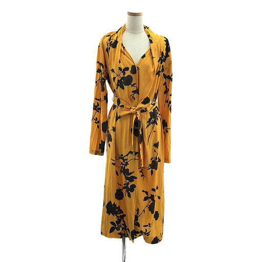 DRIES VAN NOTEN / ドリスヴァンノッテン | 2019AW | フラワープリント ベルト付 ガウン コート | 38 | イエロー/ブラック | レディース DRIES VAN NOTEN / ドリスヴァンノッテン | 2019AW | フラワープリント ベルト付 ガウン コート | 38 | イエロー/ブラック | レディース