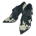 【美品】 DOLCE&GABBANA / ドルチェ&ガッバーナドルガバ | エンブロイダリー リボン レースアップ ポインテッドトゥ パンプス | 37 | ブラック | レディース