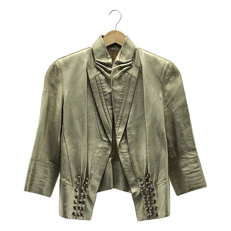 LOEWE / ロエベ | タック ボタンデティール レザー ジャケット | 36 | シルバー | レディース