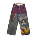 doublet ダブレット ANIME HAND PAINTING DENIM PANTS / 染め加工 デニム ワイドパンツ メンズ パンツ PINK 古着