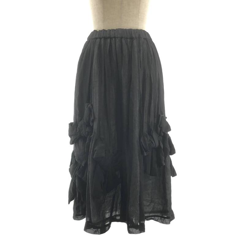 COMME des GARCONS COMME des GARCONS / コムコム | 2024SS | リボン装飾 シアー ギャザー ドローストリング ボリューム スカート / 総裏地 | XS | ブラック | レディース