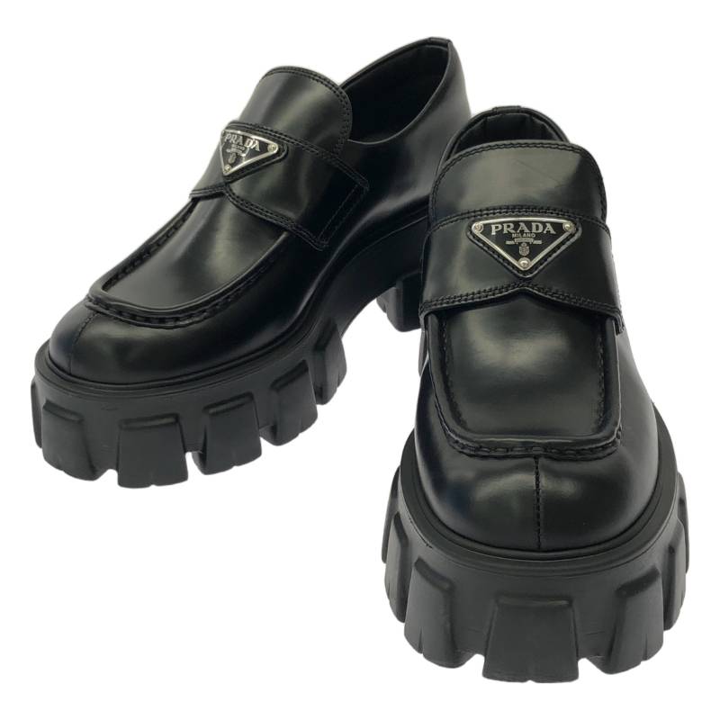 【新品】 PRADA / プラダ | トライアングル ロゴ モノリス ブラッシュド レザー ローファ