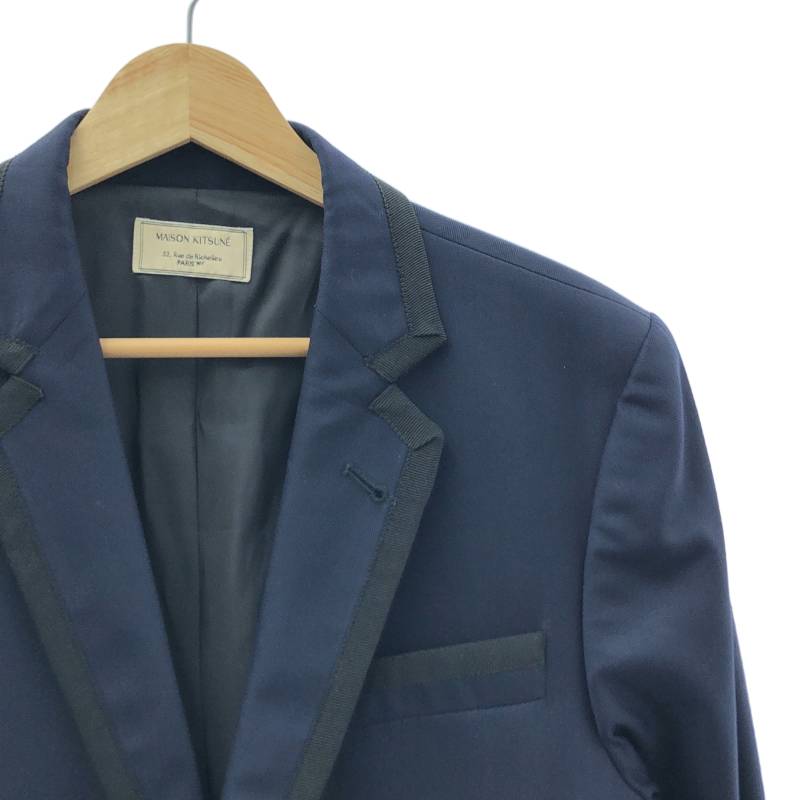 【美品】 MAISON KITSUNE / メゾンキツネ | Vitale Barberis Canonico / ヘリンボーン パイピング 2B テーラードジャケット | 46 | ネイビー/ブラック | メンズ