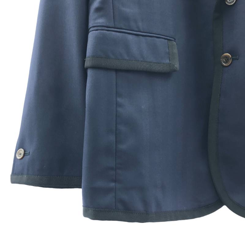 【美品】 MAISON KITSUNE / メゾンキツネ | Vitale Barberis Canonico / ヘリンボーン パイピング 2B テーラードジャケット | 46 | ネイビー/ブラック | メンズ