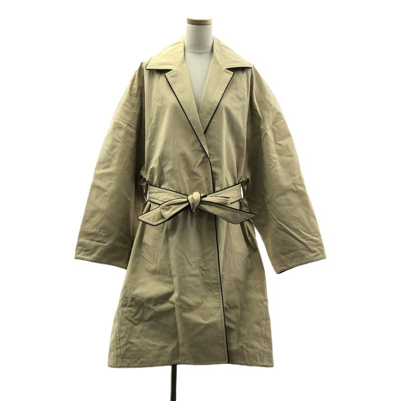 BALENCIAGA / バレンシアガ | パイピングレザー オーバーサイズ コート | 36 | ベージュ/ブラック | レディース