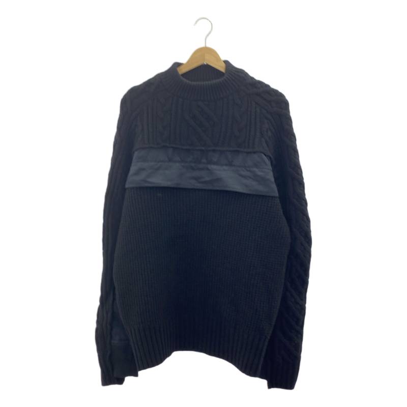 sacai / サカイ | 異素材 切替 ドッキング ケーブル ニット セーター | 3 | ブラッ