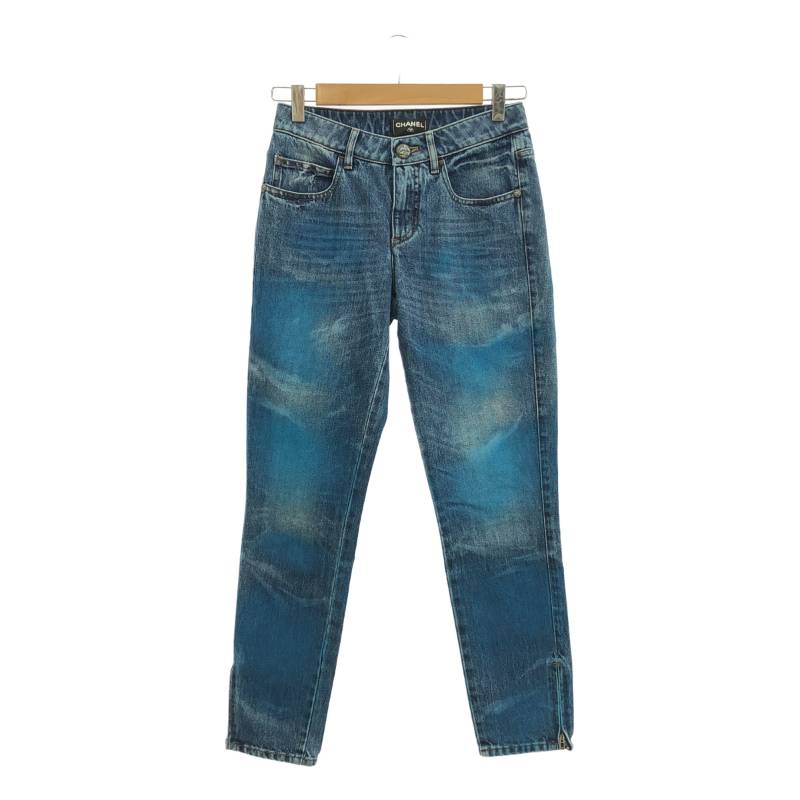 【美品】 CHANEL / シャネル | ペイント加工 ココマーク裾ジップ デニムパンツ | 34 | インディゴ | レディース
