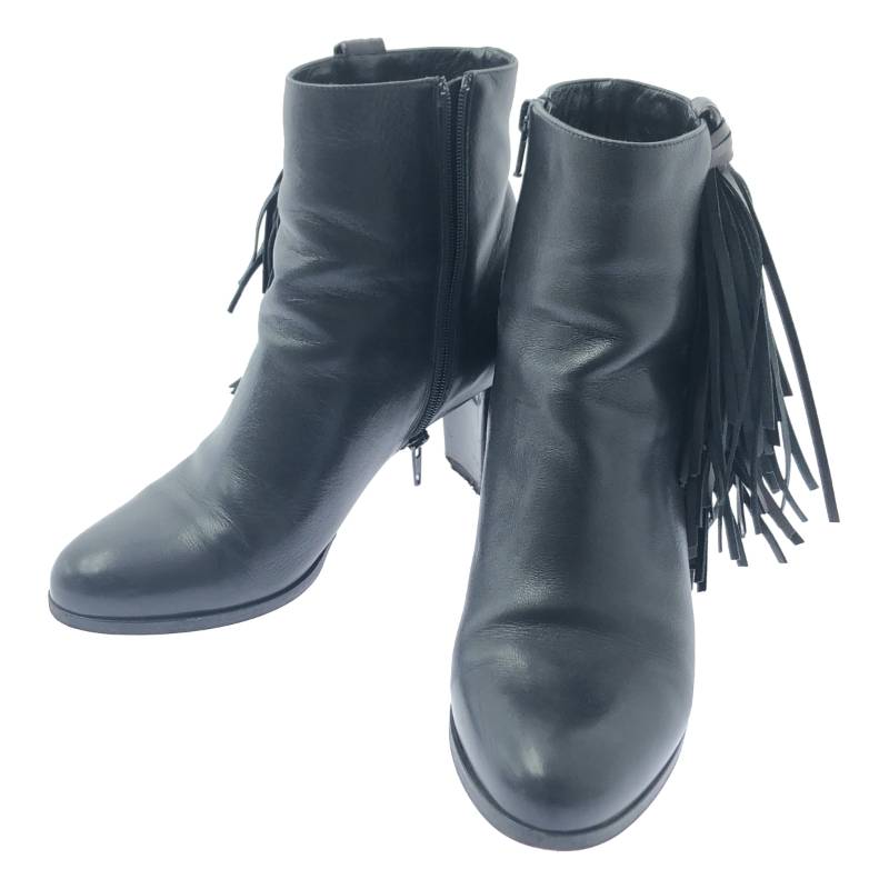 Christian Louboutin / クリスチャンルブタン | フリンジ レザー ショートブーツ | 38 | ブラック | レディース