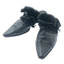 JUCO / ジュコ | アシンメトリー ファー フリル レザー サンダル | L | ブラック | レディース