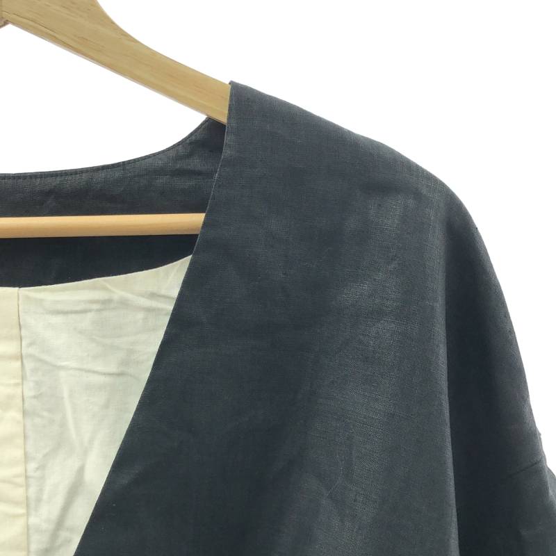 【美品】 Gauze# / ガーゼ | リネン ノーカラー ジャケット | F | ブラック | レディース