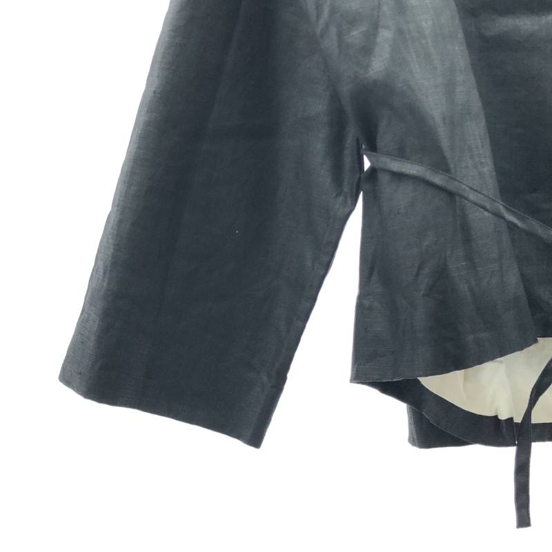 【美品】 Gauze# / ガーゼ | リネン ノーカラー ジャケット | F | ブラック | レディース