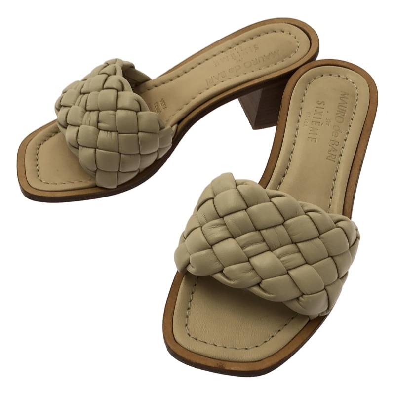 MAURO de BARI / マウロ ディ バリ | レザー 編み込み ミュール サンダル | 37 | ベージュ | レディース