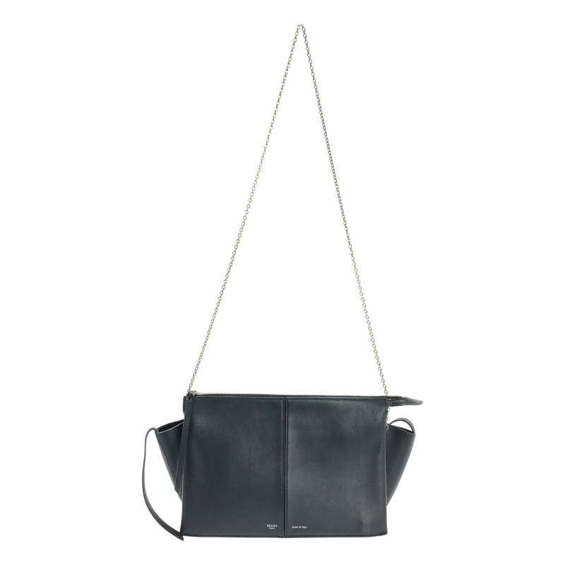 【美品】 CELINE / セリーヌ | CHAIN TRI-FOLD / トリフォルド 2way チェーンショルダー 付き レザー ロゴクラッチ バッグ | ブラック | レディース