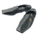 【美品】 NINA RICCI / ニナリッチ | レザー ロゴ スクエアトゥ フラット バレエシューズ | 37 1/2 | ブラック | レディース
